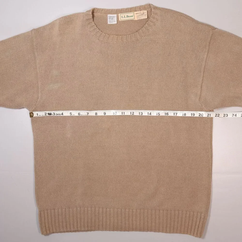 Vintage L.L. Bean Ribbed Crewneck Sweater Beige Cotton Men's Size Large